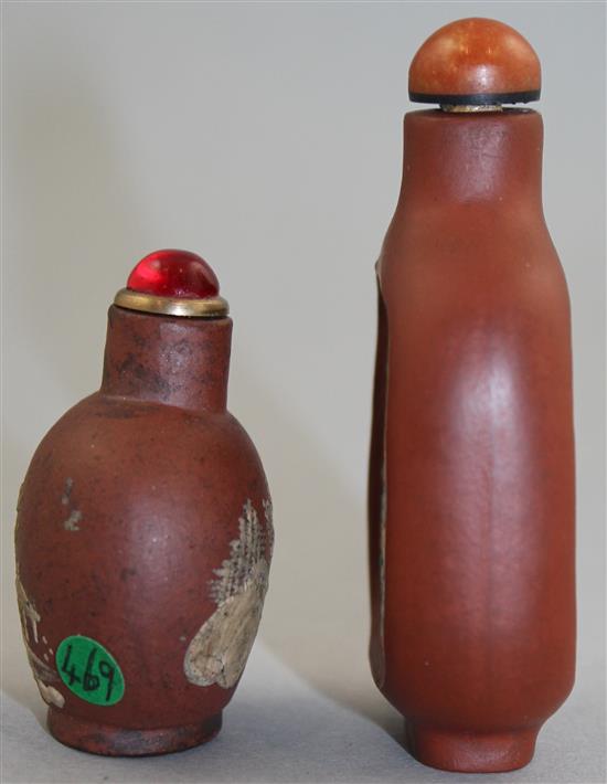 Two Chinese Yixing pottery snuff bottles, 1800-1900, Richards no.s 469 and 177